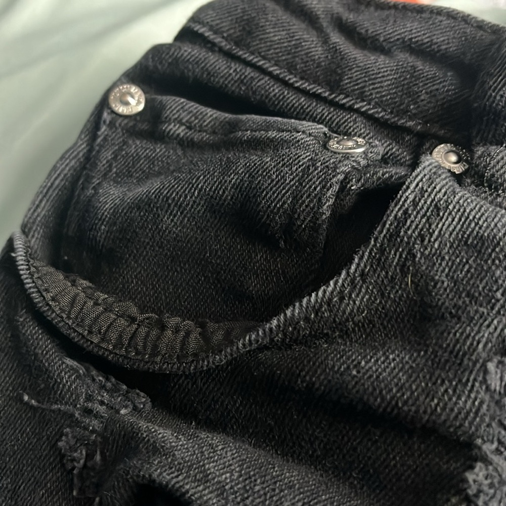 Black Ripped High Ride Jean Shorts - Picture 2 of 5